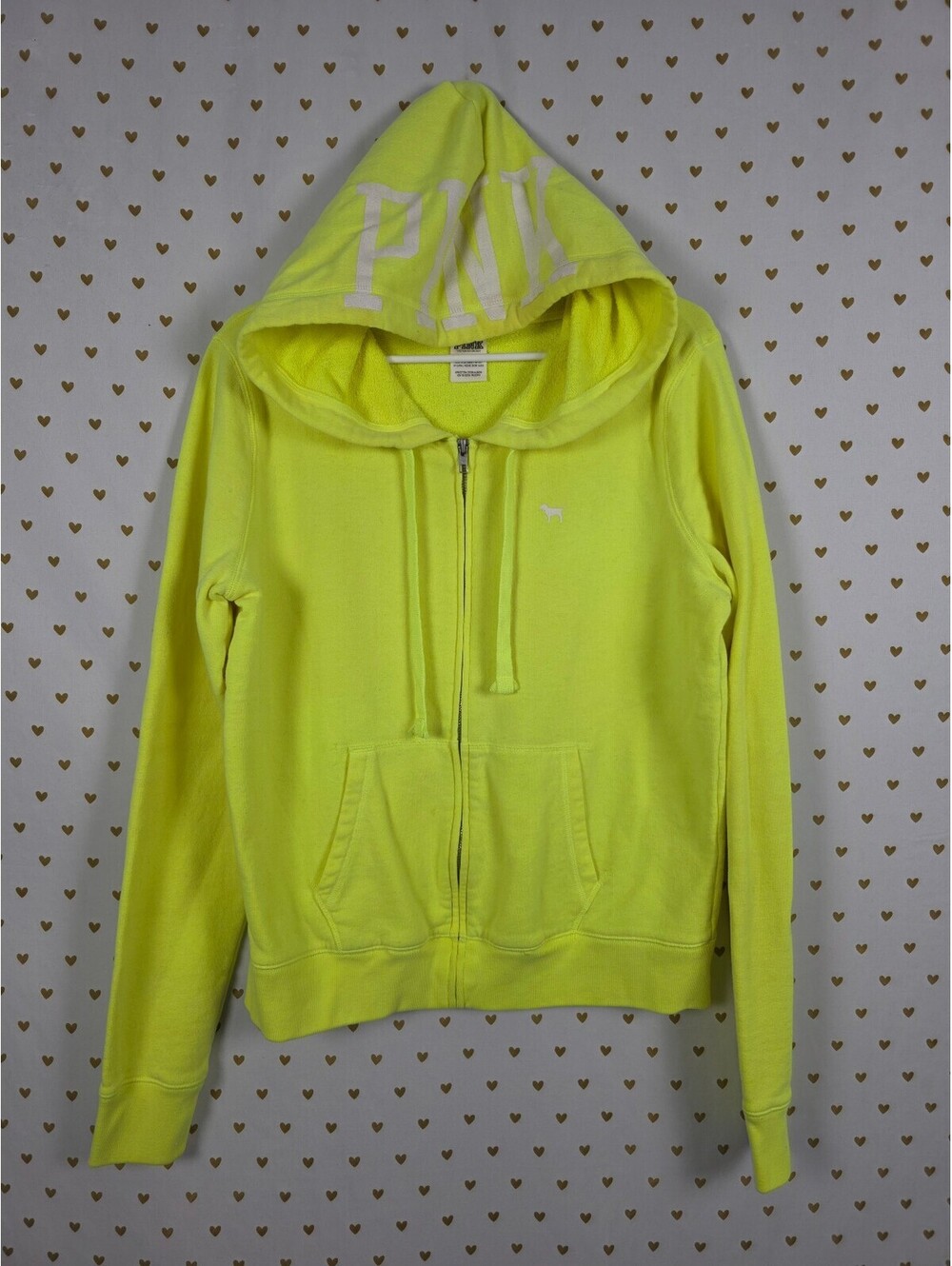 Victorias Secret Pink Neon Yellow Full ZIp Hoodie jacket Large